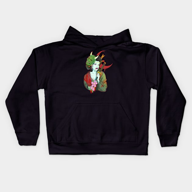 Undead Zombie Devil Girl Gisha Kids Hoodie by Trendy Black Sheep